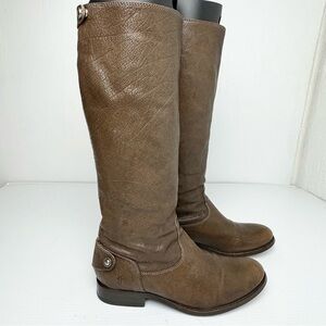Frye Melissa Back Zip Button Leather Tall Riding Boot Round Toe Brown size 7.5 B
